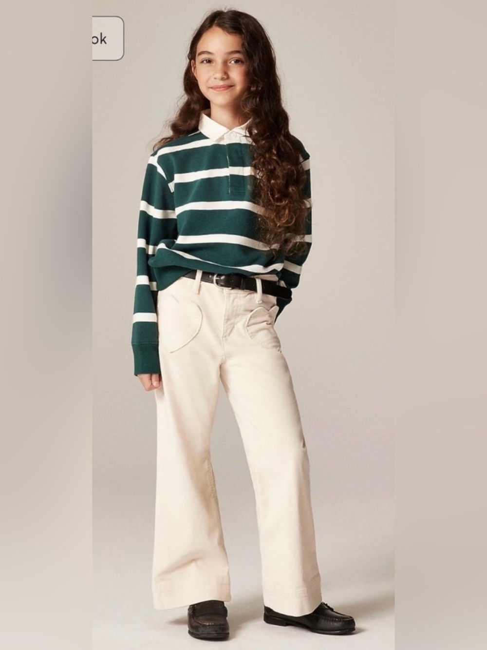 J.Crew Girls' sailor corduroy trouser with heart pockets in ecru